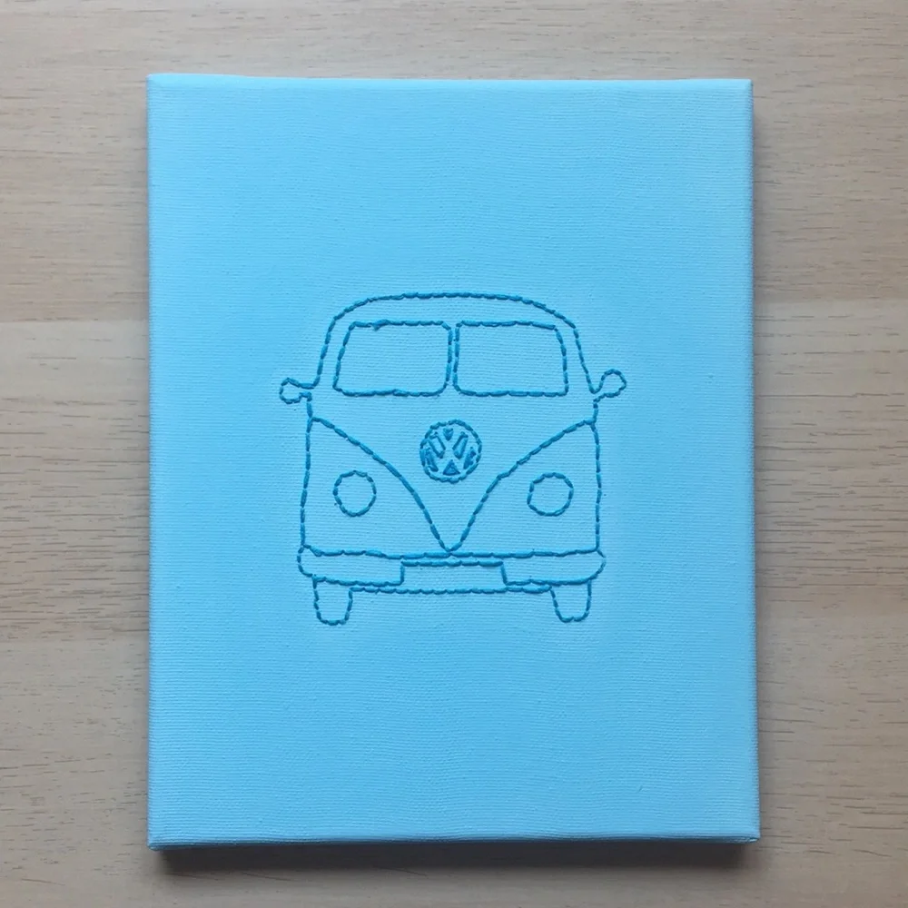Handmade NEW Canvas Wall Art, Embroidered Volkswagen Bus